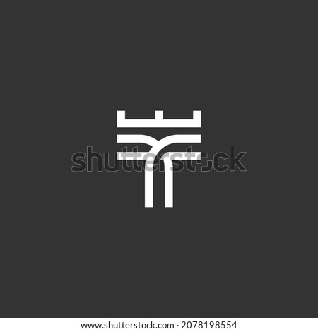 Elegant line curve letter T with crown vector logo design template. Universal print monogram initials stamp vector sign symbol.
