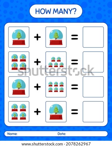 How many counting game with glass snow ball. worksheet for preschool kids, kids activity sheet