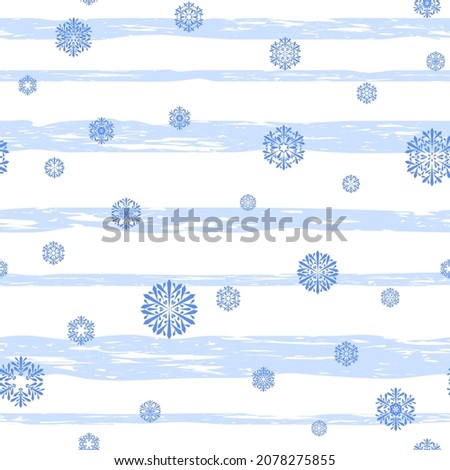 blue snowflakes on grungy stripes. vector seamless pattern. winter repetitive background. fabric swatch. wrapping paper. continuous print. design element for greeting card, decor, banner, flyer