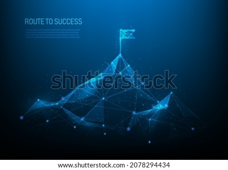 route to success low poly wireframe on blue dark background.Mountain path to the top form lines, dots, and triangles. Investment business ideas to success goal. vector illustration futuristic style.   Royalty-Free Stock Photo #2078294434