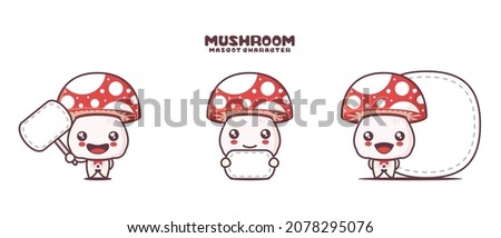 vector mushrooms cartoon mascot, with blank board banner, isolated on a white background.