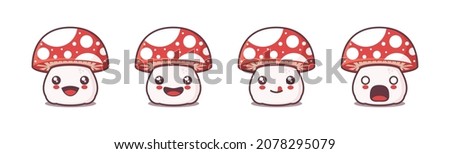 vector mushrooms cartoon mascot, with different facial expressions. suitable for icons, logos, menus, prints, labels, stickers, etc.