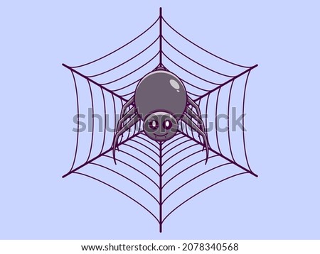 Cute spider hanging character vector icon illustration. Isolated flat design.