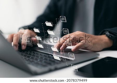 System for Document Management (DMS). Software that automates the archiving and management of data files. Concept of Internet Technology. Royalty-Free Stock Photo #2078379499