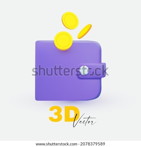3D minimal wallet icon. Saving money concept. Violet purse isolated on white. Royalty-Free Stock Photo #2078379589