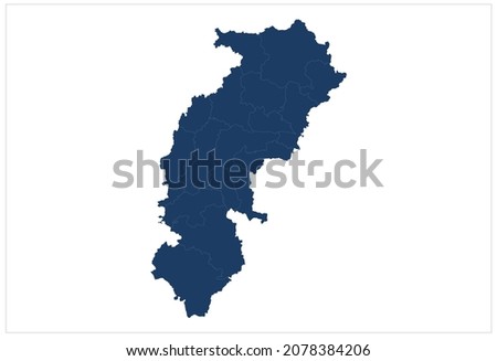 Blue color District map of chhattisgarh state of India illustration on white background