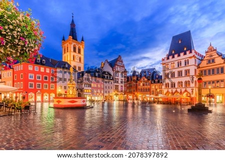 Trier, Germany. Hauptmarkt market square and St. Gangolf church. Royalty-Free Stock Photo #2078397892