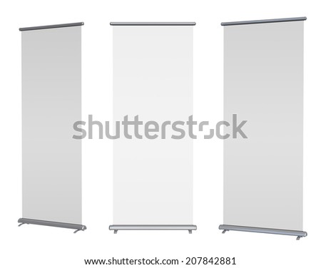 Blank roll-up banner display, isolated with clipping path