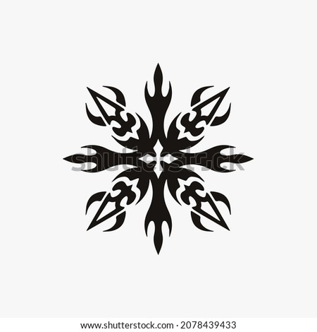 Mandala Tribal Snowflake Symbol Logo on White Background. Stencil Decal Tattoo Design. Flat Vector Illustration.
