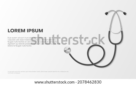 Healthcare medical horizontal poster with stethoscope and place for text realistic vector illustration. Promo advertising medicine clinic consulting, aid, ambulance or doctor examination isolated Royalty-Free Stock Photo #2078462830