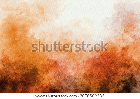 Orange, warm yellow watercolor abstract background texture. Ink and watercolor textures on white paper background. Paint leaks and ombre effects. colorful watercolor background for design and text Royalty-Free Stock Photo #2078509333