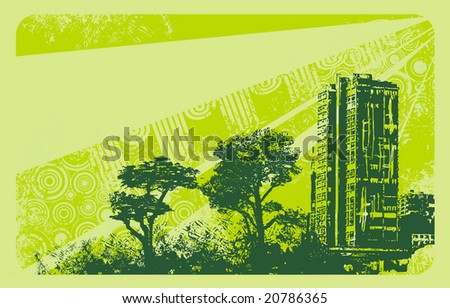 Grunge urban background with tree silhouettes