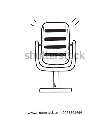 Microphone in doodle style. Hand drawn vector illustration isolated on white background.