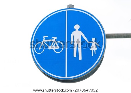 Pedestrian and bicycle road sign isolated on white background. Traffic signs on white background. 
