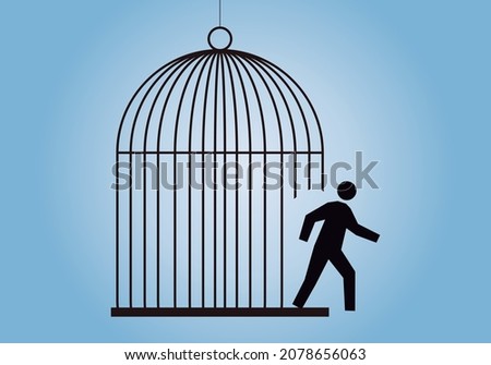 Person escaping from a black cage.