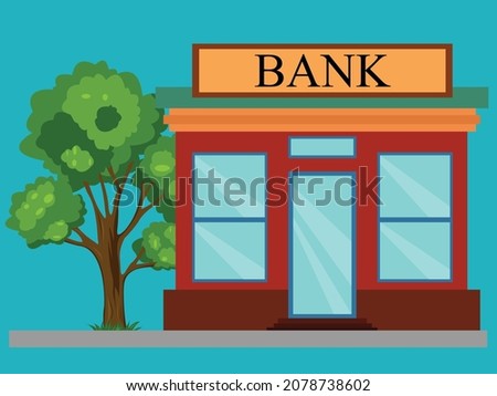 Urban landscape. Banner with building facades. Flat vector illustration of bank, florist store, bakery set collection building, fruit store Royalty-Free Stock Photo #2078738602