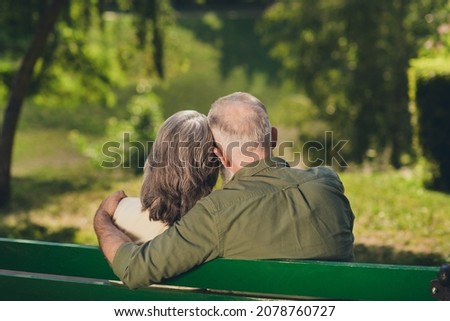 Photo of happy positive old couple retired pensioner people sit bench sunny summer weekend enjoy day outside outdoors park Royalty-Free Stock Photo #2078760727