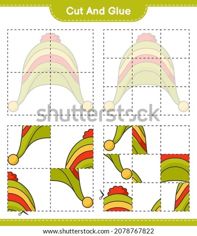 Cut and glue, cut parts of Hat and glue them. Educational children game, printable worksheet, vector illustration