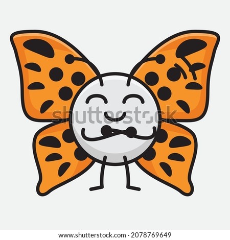 Vector Illustration of Butterfly Character with cute face, simple hands and leg line art on Isolated Background