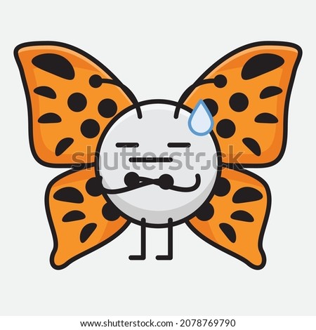 Vector Illustration of Butterfly Character with cute face, simple hands and leg line art on Isolated Background