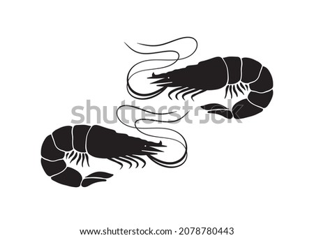 Shrimp silhouette. shrimp stencil clip art vector on white background