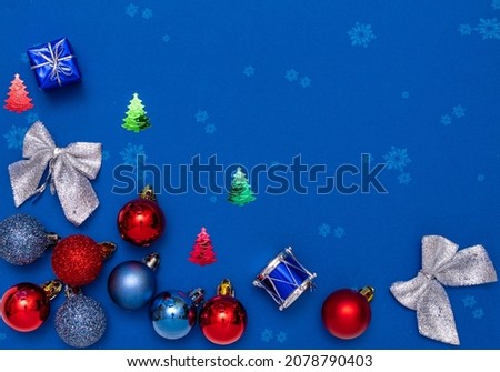 Festive picture, banner, postcard for Christmas and New Year with Christmas decorations on a bright background.