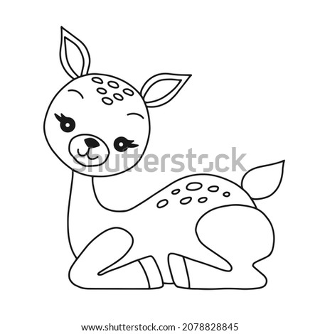 Coloring book for children. Forest animals. Cartoon cute fawn.