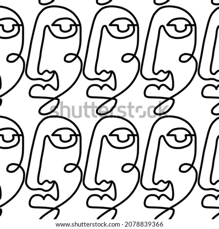 Pattern of linear abstract faces.  Simplicity wrapping paper design with cubism face. Contemporary abstract texture. Modern art. One continuous line