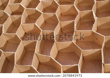 Inside view of a fragile interior cheap door made of fiberboard and chipboard, cells made of fragile cardboard close-up