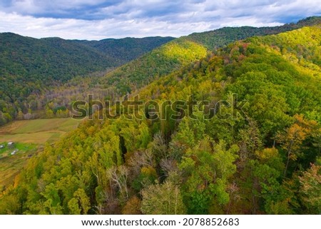 Vivid autumn colors with aerial view over Appalachian Mountains of West Virginia 