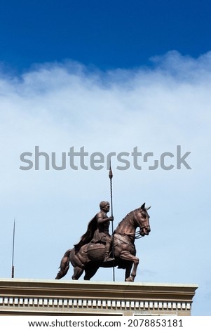 Statue of a warrior riding a horse, perfect for commercial or editorial use