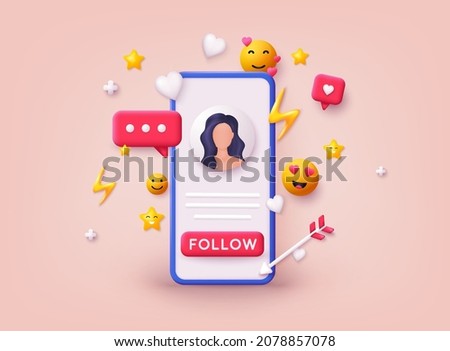 Social media platform, online social communication concept. Comment and Follower. 3D Web Vector Illustrations. Royalty-Free Stock Photo #2078857078