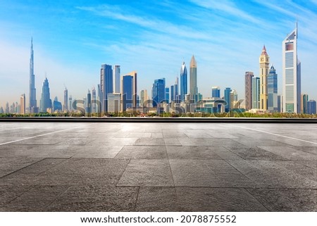 Dubai panaromic view from floor. day view. Royalty-Free Stock Photo #2078875552
