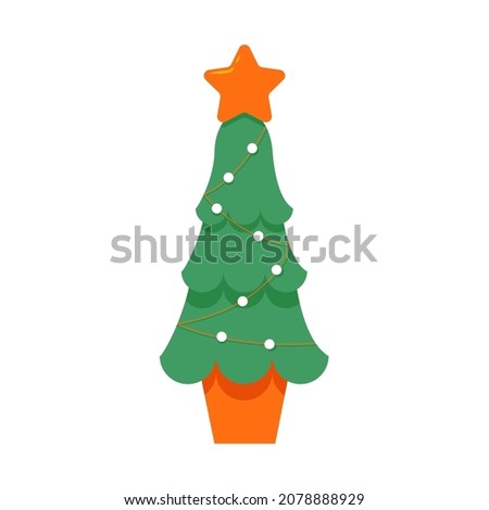 Christmas tree with garland and star isolated on white. For apps and websites. Flat icon.