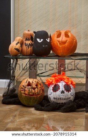                     
colorful pumpkins for halloween, painted with paints           