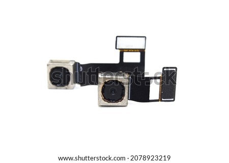 Mobile camera on white background with selective focus