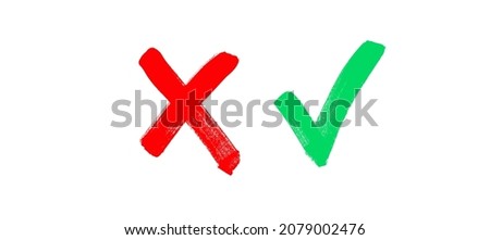 Tick and cross vector brush signs. False and true, right and wrong icons. Correct and incorrect, accept and reject vector symbols. Green tick OK and red X cross brush drawings. YES and NO vector. Royalty-Free Stock Photo #2079002476