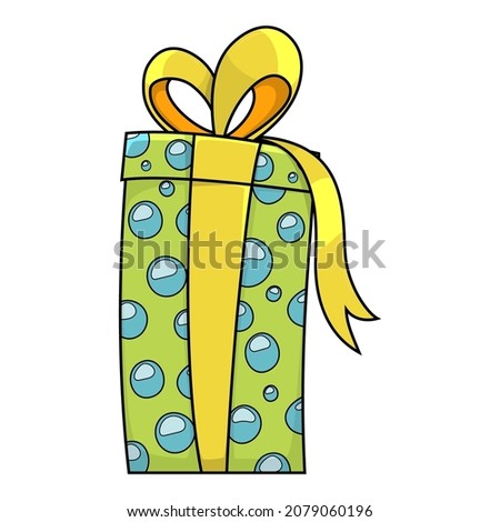 Colorful gift box with bows and ribbon isolated on white background. Cartoon colorful wrapped box for Christmas or birthday presents. Decorative stylish wrap of gift box icon for a game interfaces.
