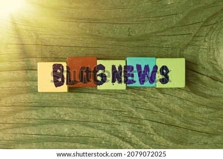 Text sign showing Blog News. Business concept regularly updated website typically one run by an individual Stack of Sample Cube Rectangular Boxes On Surface Polished With Multi-Colour