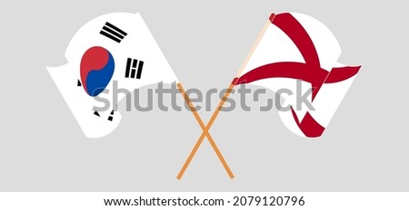Crossed and waving flags of South Korea and The State of Alabama. Vector illustration
