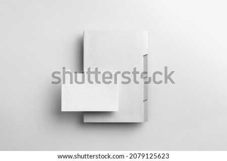 Branding stationery mockup template, minimalistic and clean, real photo, letterhead, folder, brochure, business card, envelope. Blank isolated on white background to place your design. 
