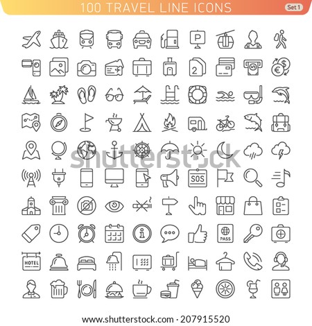 Travel Line Icons for Web and Mobile. Light version. Royalty-Free Stock Photo #207915520