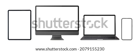 blank screen of computer display or desktop and smartphone laptop , isolated on white background