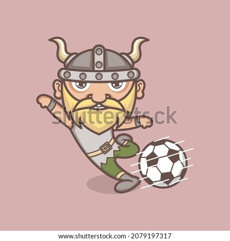 cute cartoon viking playing soccer .vector illustration for mascot logo or sticker
