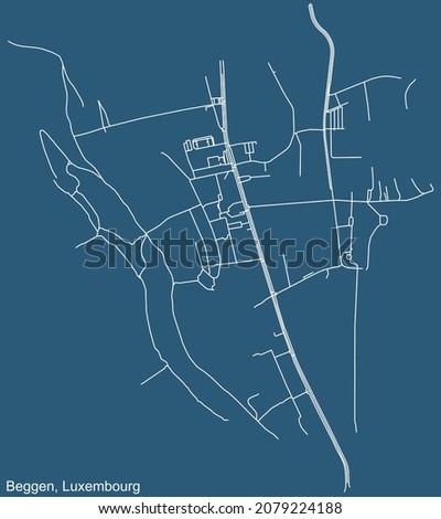 Detailed technical drawing navigation urban street roads map on blue background of the district Beggen Quarter of the Luxembourgish capital city of Luxembourg City, Luxembourg