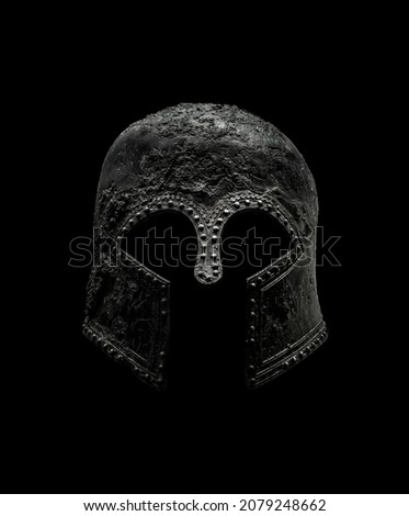 Hoplite warrior helmet photo isolated on black background