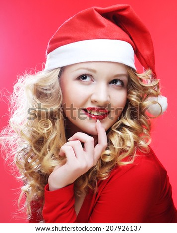 christmas woman over red background