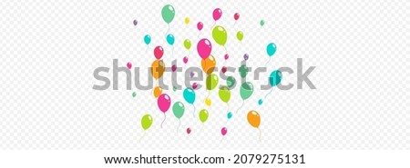 Cute Anniversary Ballon Vector Panoramic Transparent Background. Celebration Baloon Texture. Pink and Blue Inflatable Template. Cartoon Helium Inflatable Ball Wallpaper.