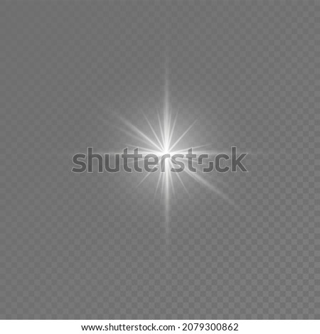 Set of white glowing light burst on a transparent background, glow bright stars, the star burst with brilliance, white sun rays, light effect, flare of sunshine with rays, vector illustration, eps 10 Royalty-Free Stock Photo #2079300862