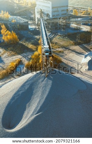 Many conveyor belts in a gravel pit, aerial photography
